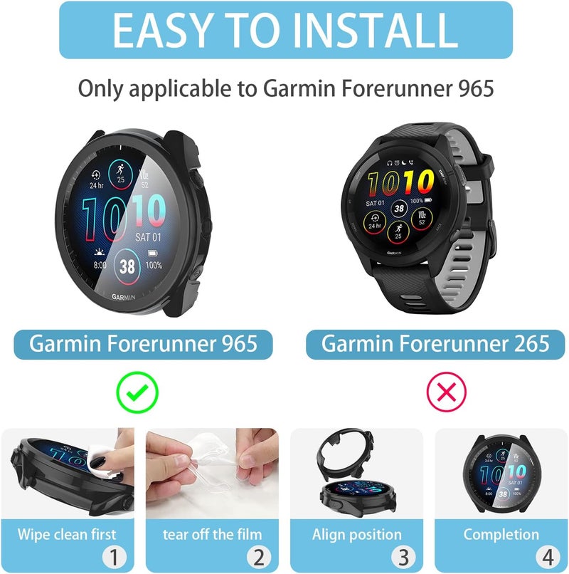 Suoman 2+6 Pack for Garmin Forerunner 965 Case, Charger Port+9H Tempered Glass Screen Protector, Full Coverage Durable PC Hard Protective Cover Bumper (Black+Black) - Image 5